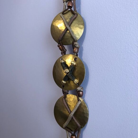 VINTAGE Hammered Brass Circle Knot Rope Belt Gold Statement Waist Hip Boho Gypsy main image 7